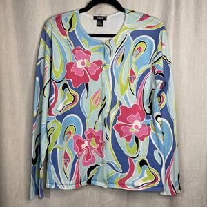 Vintage 90s Obee Cardigan Women's Size M 75% Silk Blend - Colorful/Iris Floral
